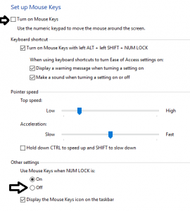 Set up mouse keys